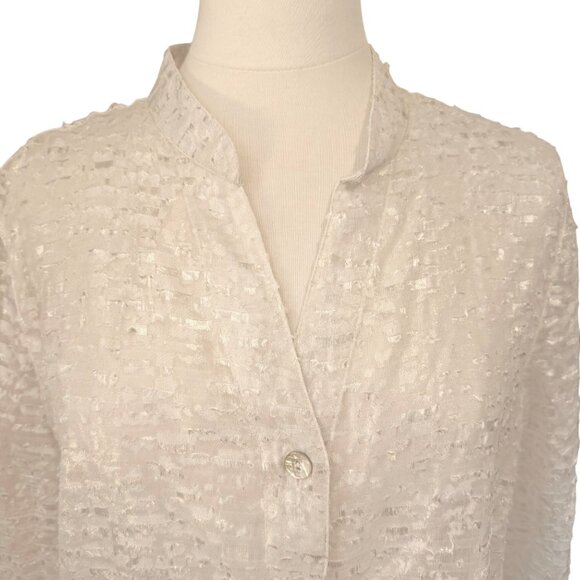 Blouse Ruby Rd Ivory Gold Metallic Sheer Burnout Button Up Eyelash Fairy 14 - Picture 4 of 10